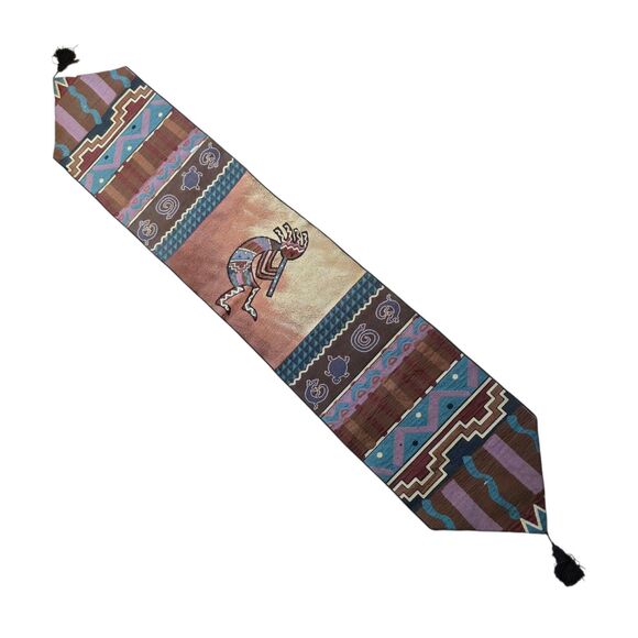 Vohann Southwestern Dancing Kokopelli Gecko Teal Black Table Runner 68" x 13" - Picture 1 of 5